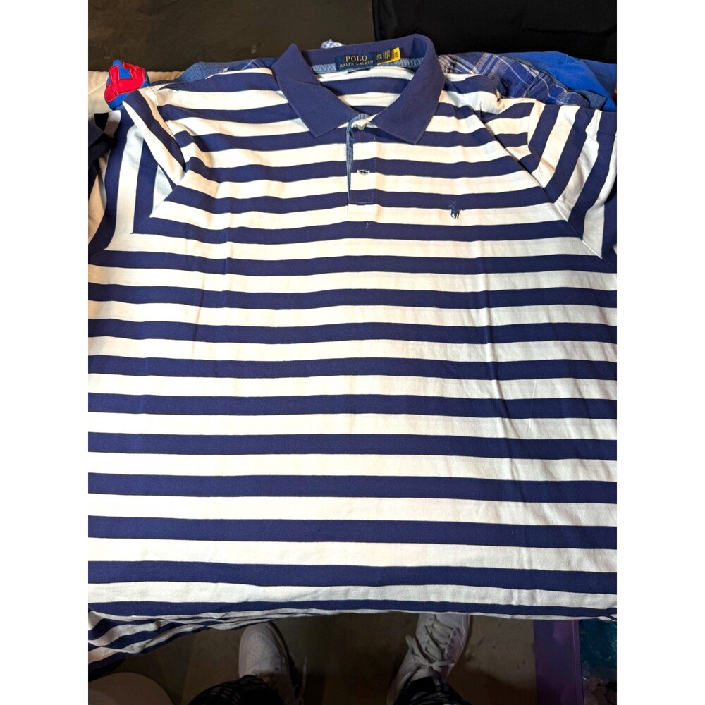 Polo Ralph Lauren Men's XXL Blue/White Striped Cotton Classic Fit Polo SS Logo